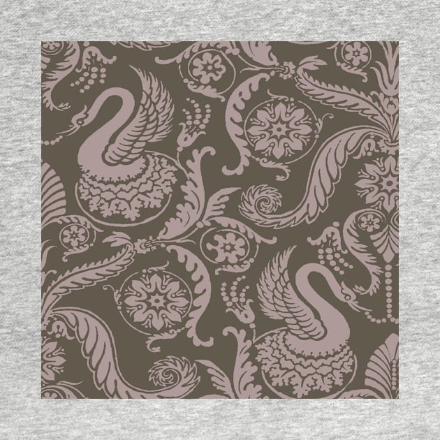 Tan on Sage Classy Medieval Damask Swans by JamieWetzel